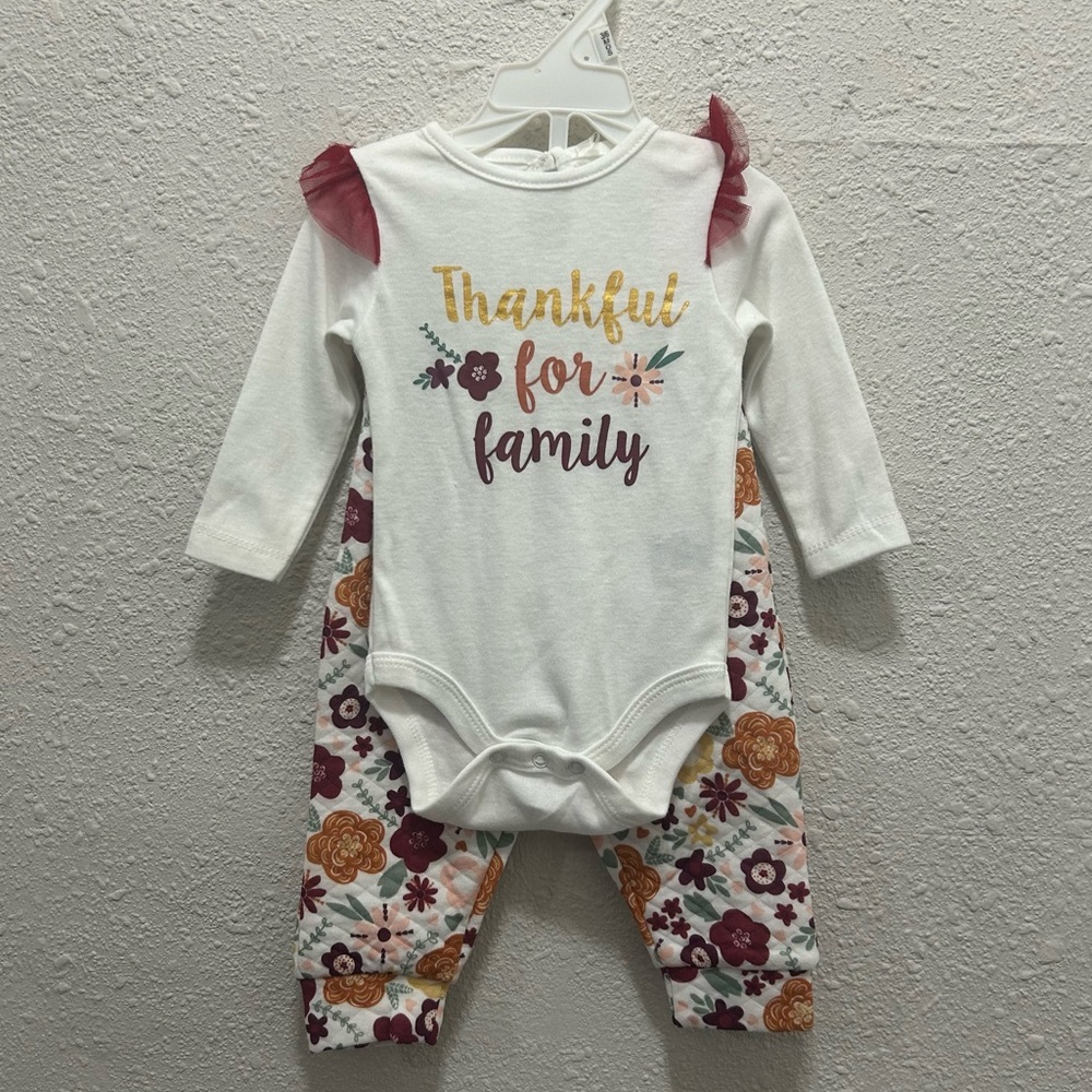 Chick Pea Girls Thanksgiving Outfit "Thankful for Family" 3-6 Months